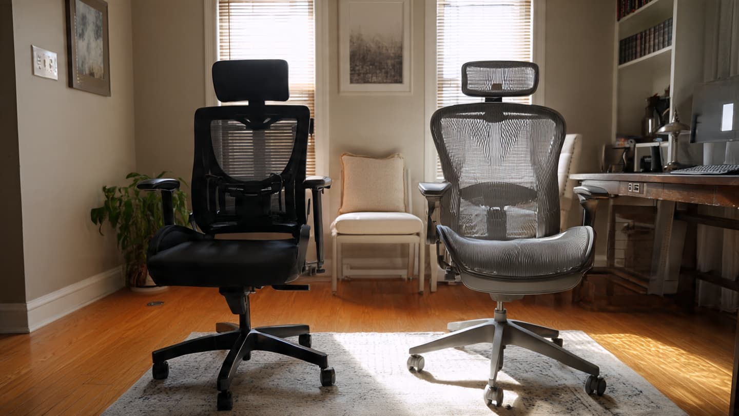 Budget office chair compared to a premium ergonomic chair