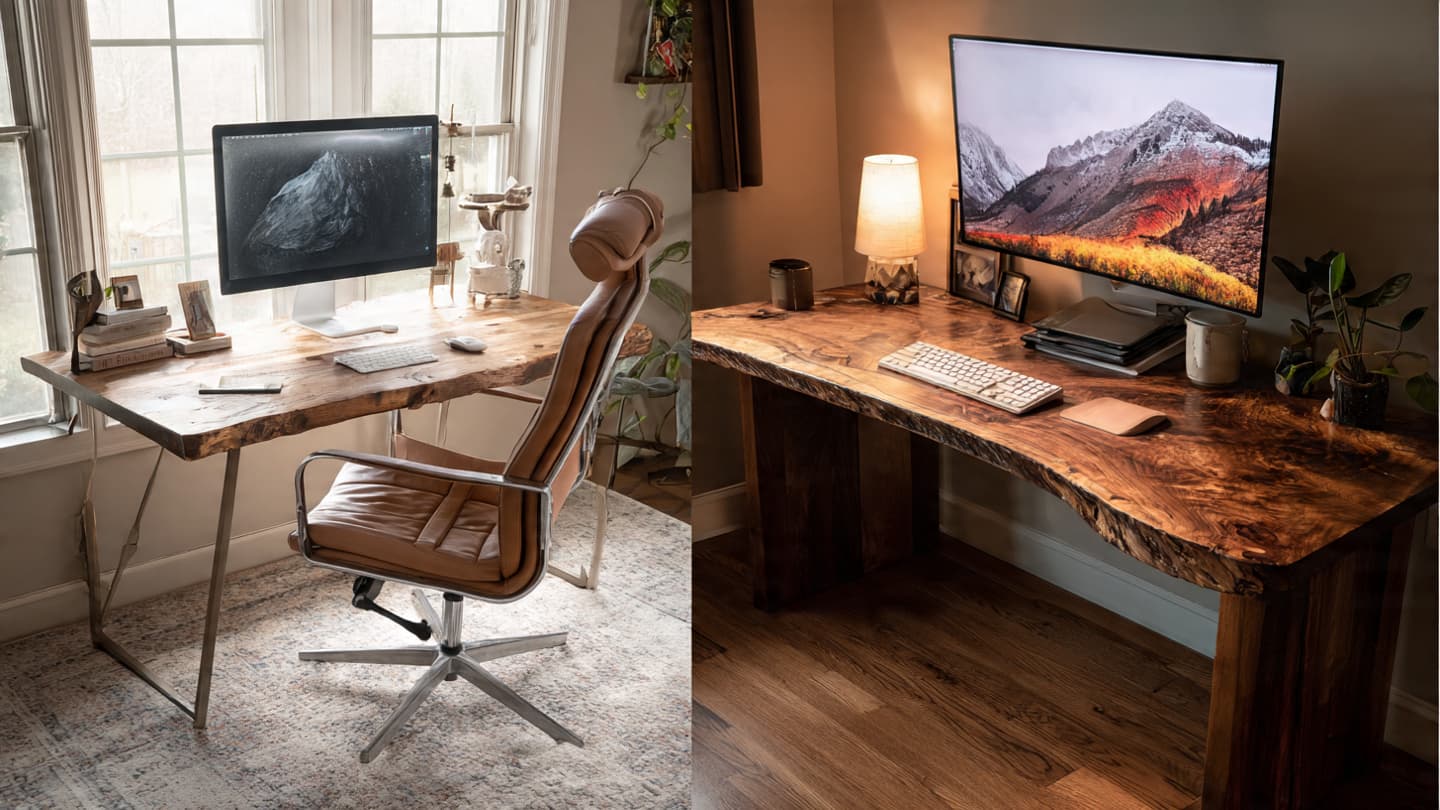 Comparison of a budget desk and a premium solid wood desk