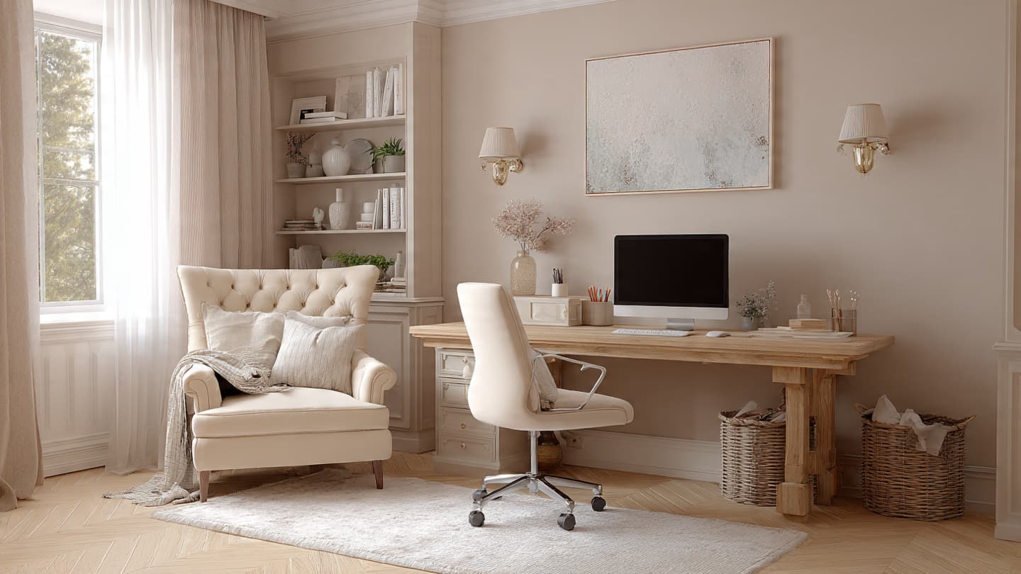 Beige & Neutral Desk Setup 6