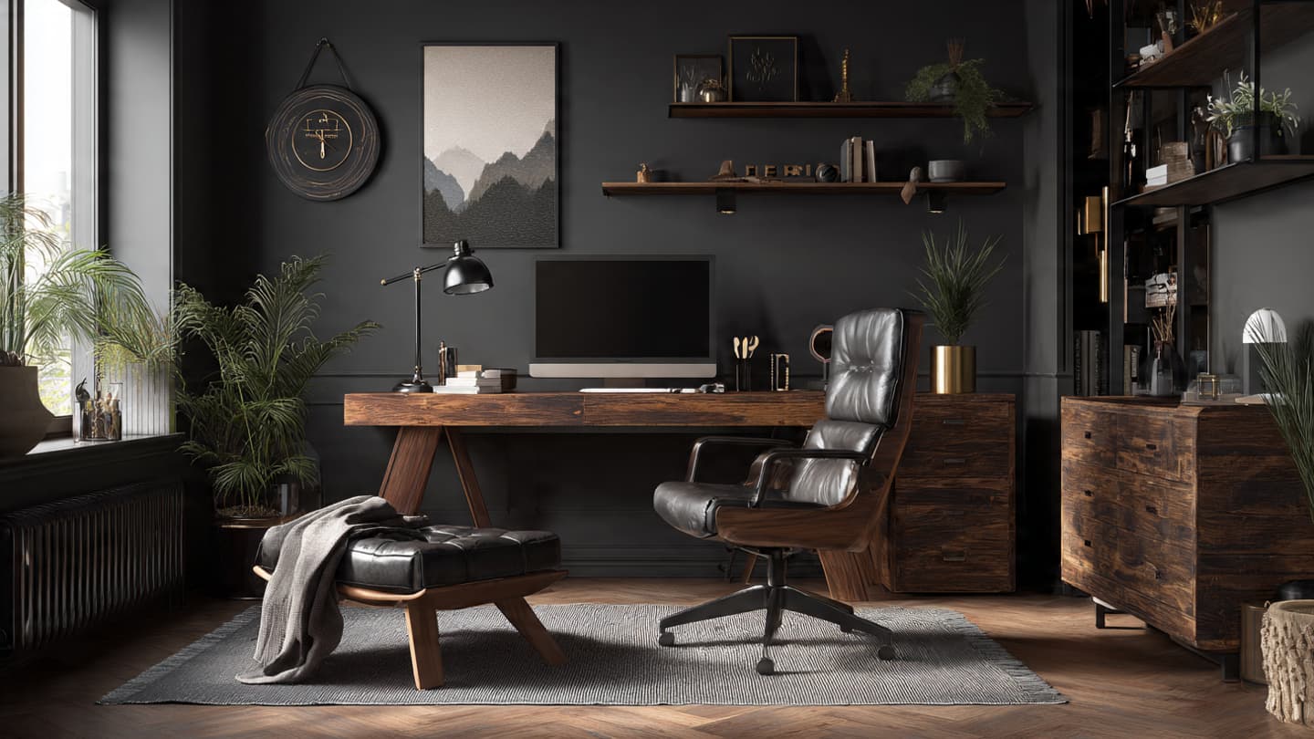 Warm Wood & Black Desk Setup 2