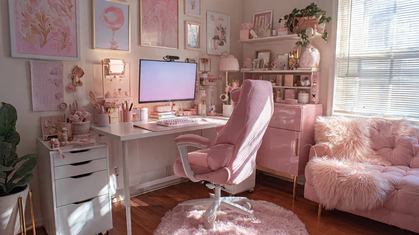 Soft Pink & Pastel Desk Setup 2