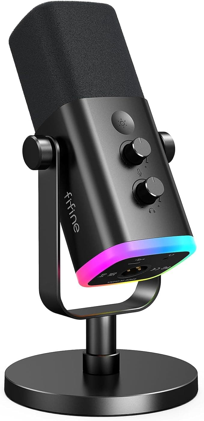 Fifine XLR/USB microphone on a desk