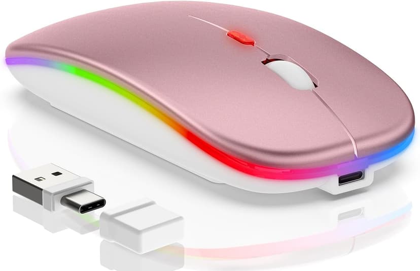 Silent click wireless mouse with rechargeable battery.