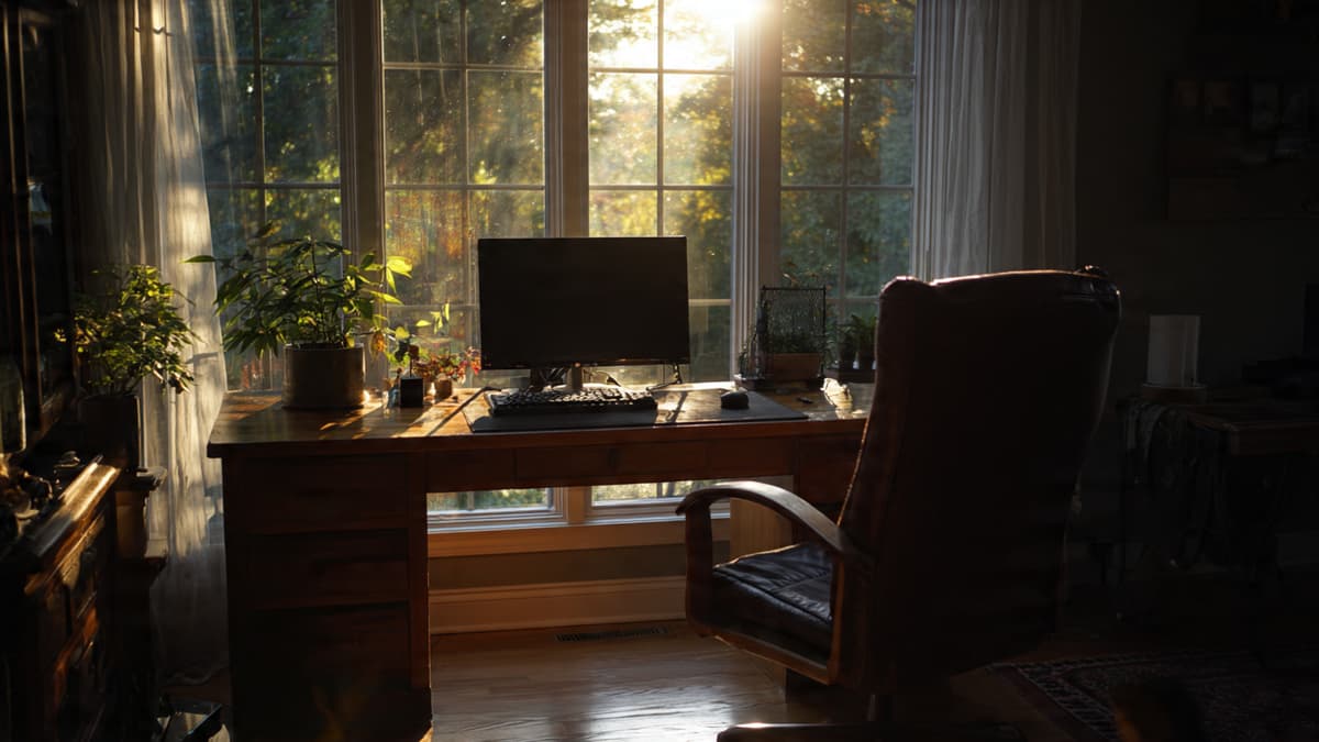 Desk facing window causing screen glare